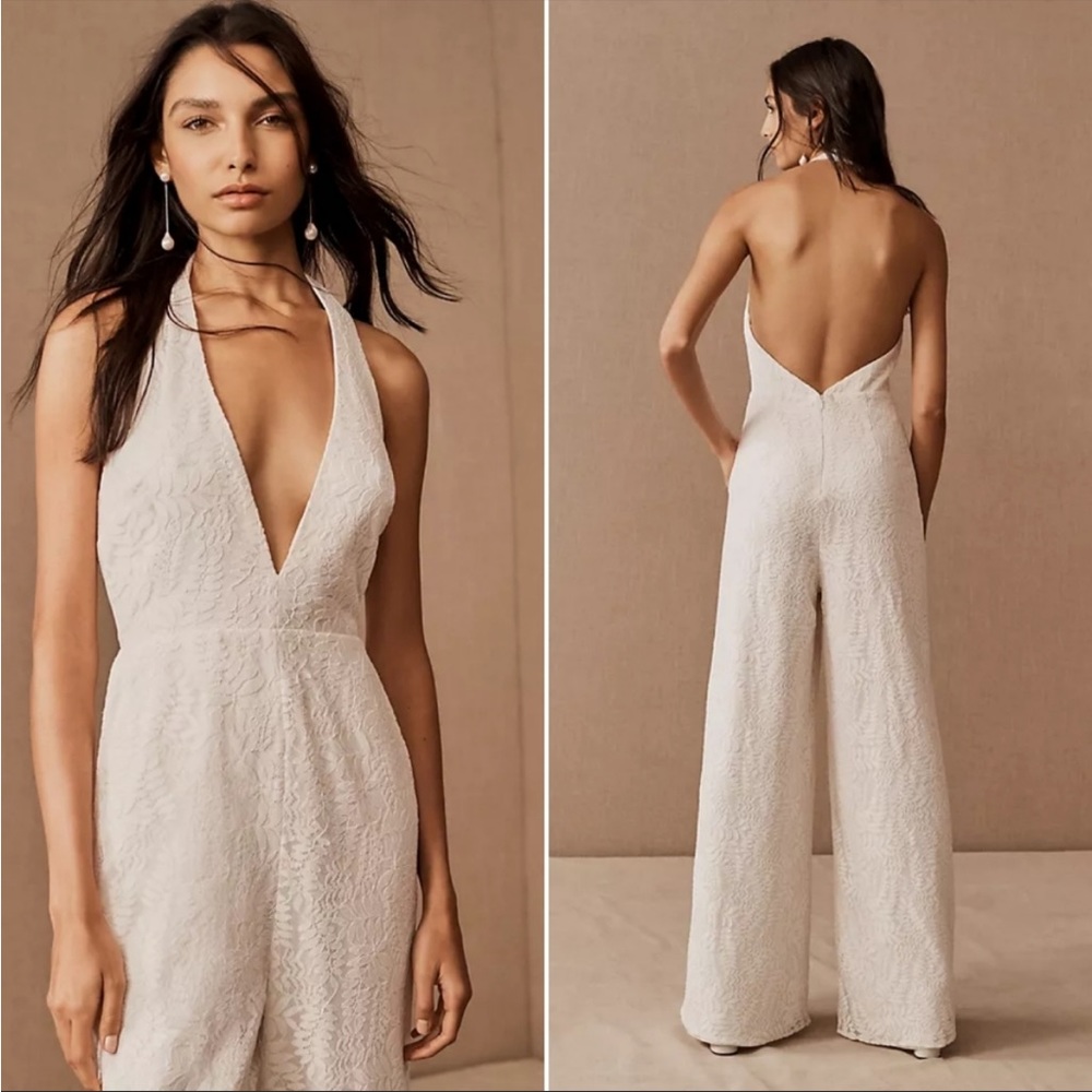 BHLDN x Fame & Partners Austin White Lace Halter Pantsuit 14